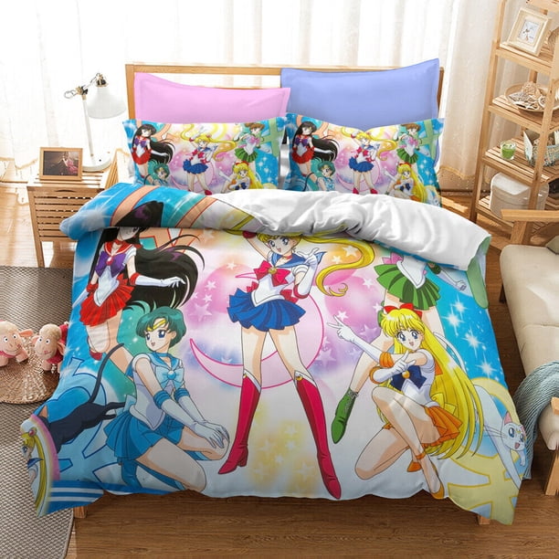 Sailor Moon Anime Quilt Duvet Set Bedding Set Pillowcase 3-Piece Bedding Set (1 Duvet Cover + 2 Pillow Shams)