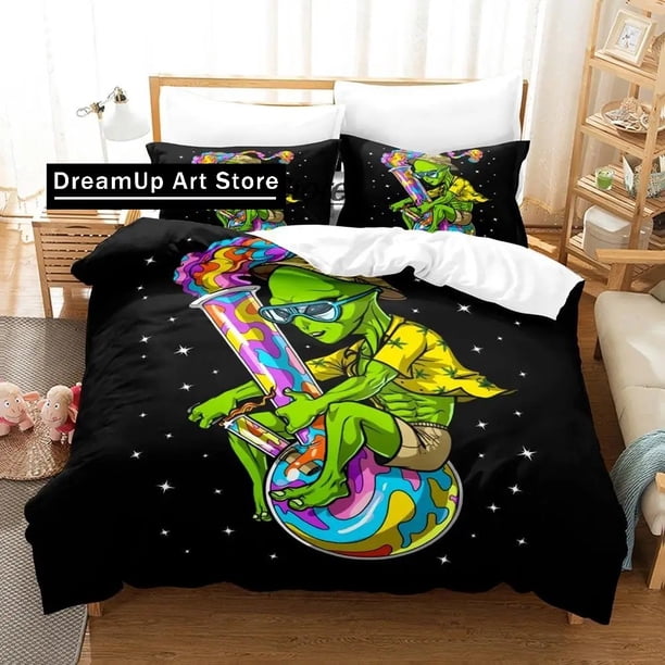 x1781 Bed SheetsCartoon Alien Gangster Bedding Set Cute Quilt Cover Bed Cover With Pillowcase Twin Size Boys Adult Home 3-Piece Bedding Set (1 Duvet Cover + 2 Pillow Shams) nj1781