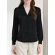 thumbnail image 5 of INSPIRE CHIC Camisa de Mujer Cuello Plano Mangas Largas Botones Abajo Oficina Camisa de Satén L Negro, 5 of 6