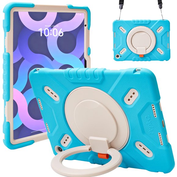Funda pepkoo para iPad 10.9/11" a prueba de golpes con asa giratoria – Azul