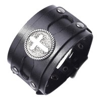 Magideal - Pulseras De Material Cuero Punk Para Hombres, Pulseras Hechas , Brazalete Ancho, Joyería , Negro, , Ajustable, Para , Niñas, Ni