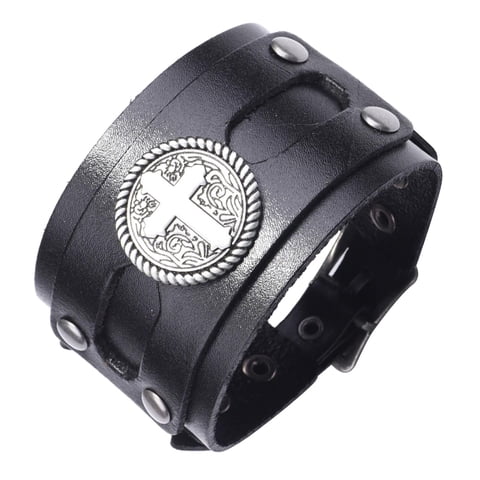 Magideal - Pulseras De Material Cuero Punk Para Hombres, Pulseras Hechas , Brazalete Ancho, Joyería , Negro, , Ajustable, Para , Niñas, Ni