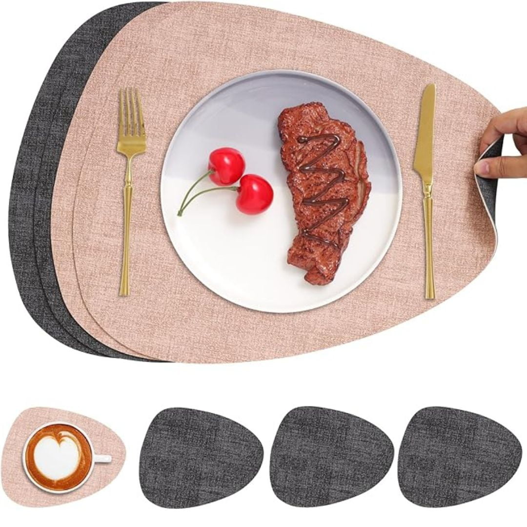 Aura Zeus - Set 4 Individuales + 4 Posavasos Impermeables Antimanchas 2 En 1