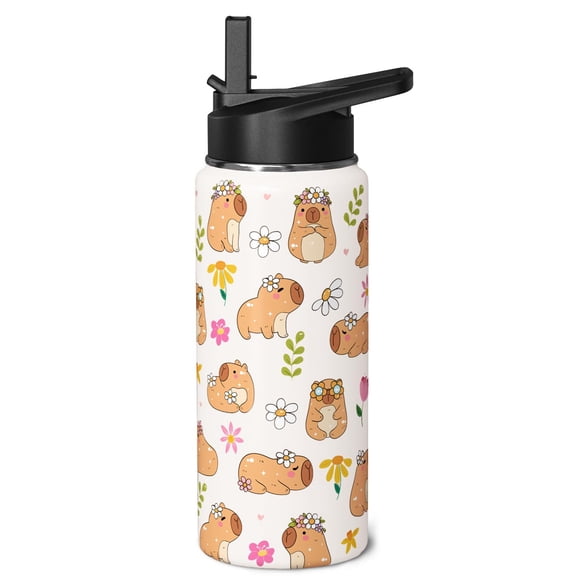 Termo Hqhzaha 532 ml Botella con Pajilla Abatible de Capibara