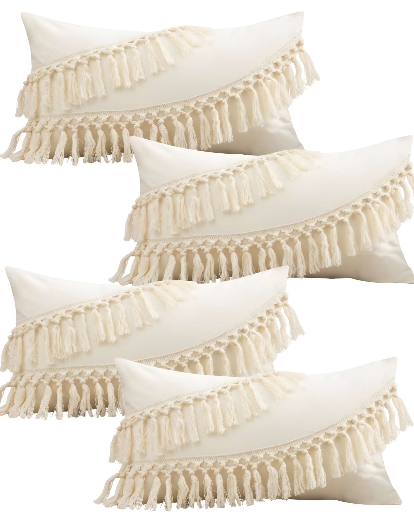 Genérico - Pack De 4 Fundas De Cojin Fleco Lino 30X50 Beige 02