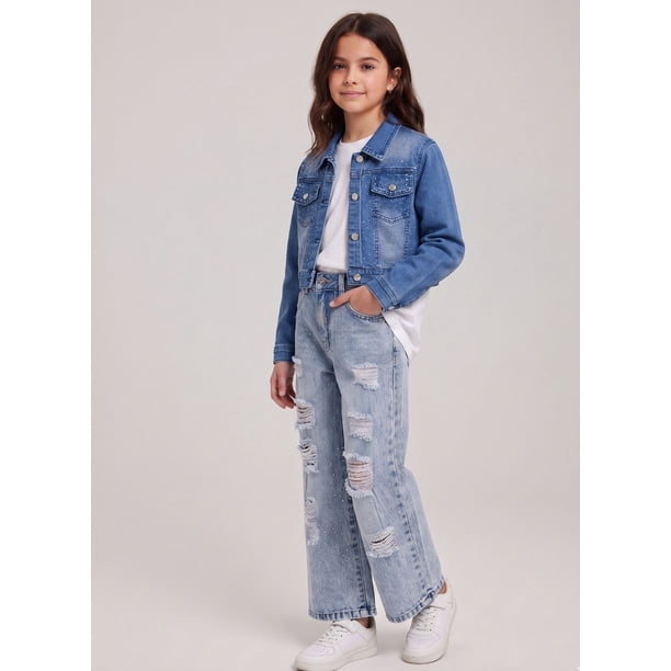 Chaqueta Jeans Con Brillo Ni a Mezclilla Strass Corta