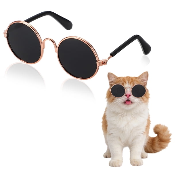 Uxcell Gafas para Perros, Gafas Retro para Gatos y Perros, Gafas Clásicas de Metal, Disfraz de Cosplay, Accesorios para Fotos, Mini Gafas Lindas, (Redondas, Lente Gris), para Mascotas Pequeñas