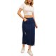 thumbnail image 2 of INSPIRE CHIC Falda de mezclilla para mujer de cintura alta, elástica, desgarrada, con dobladillo sin rematar, abertura casual, midi, lápiz, talla S, azul oscuro, 2 of 6