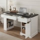 thumbnail image 3 of 55" Modern Fluted Office Desk with Storage Cabinet & Drawers, Computer Writing Desk with Power Outlet, Pegboard, Built-in Shelves and Keyboard Tray for Study, Living Room, Home Office, White, 3 of 3