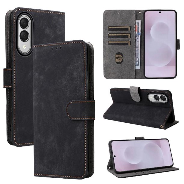 Funda Billetera para Samsung Galaxy S25 Edge con Soporte - Cartera de Cuero con Ranuras Negro