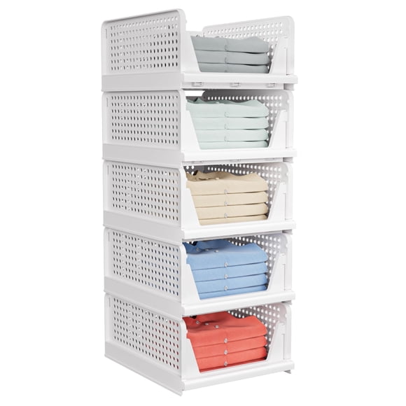Cesta de almacenamiento para armario, 5 unidades, apilables, color blanco