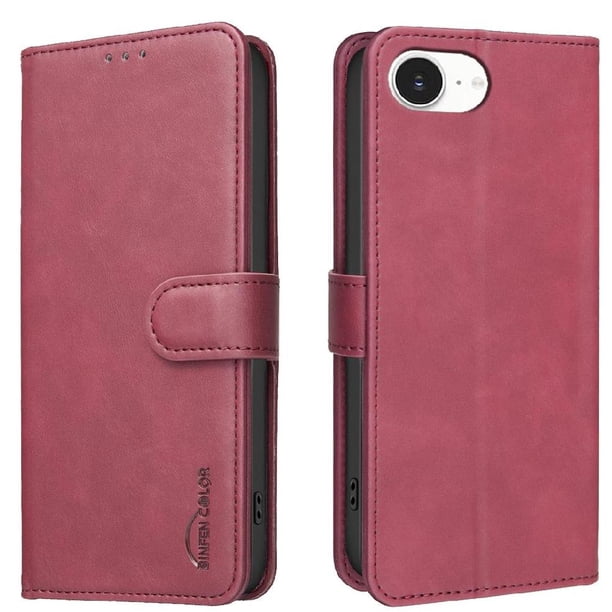 Funda Billetera para iPhone 16E Protección RFID y Soporte Ajustable Rojo