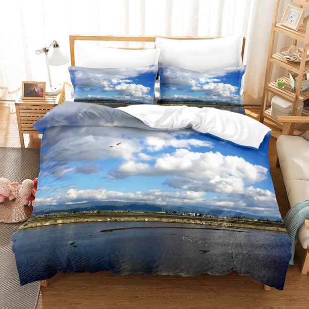 Sky with white clouds Bedding Set Single Twin Full Queen King Size Bed Set Aldult Kid Bedroom Duvetcover Sets 3D 3Bed Sheets