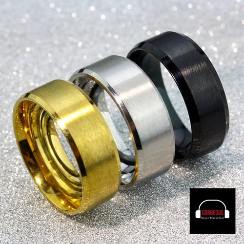 Impormapu - Anillo Titanio Moda 2023 Acero Quirurgico Acero Inoxidable Chile Hombre Caballero Dama Cuadrado Dorado Negro Y Plata