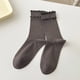 thumbnail image 1 of suxuMhao 5 Pares Calcetines con Volantes de Doble Capa, Calcetines de Algodón Suave hasta la Pantorrilla con Volantes Holgados y Puño Doblado Tipo Crew, Calcetines Casuales de Primavera Gris Oscuro,, 1 of 2