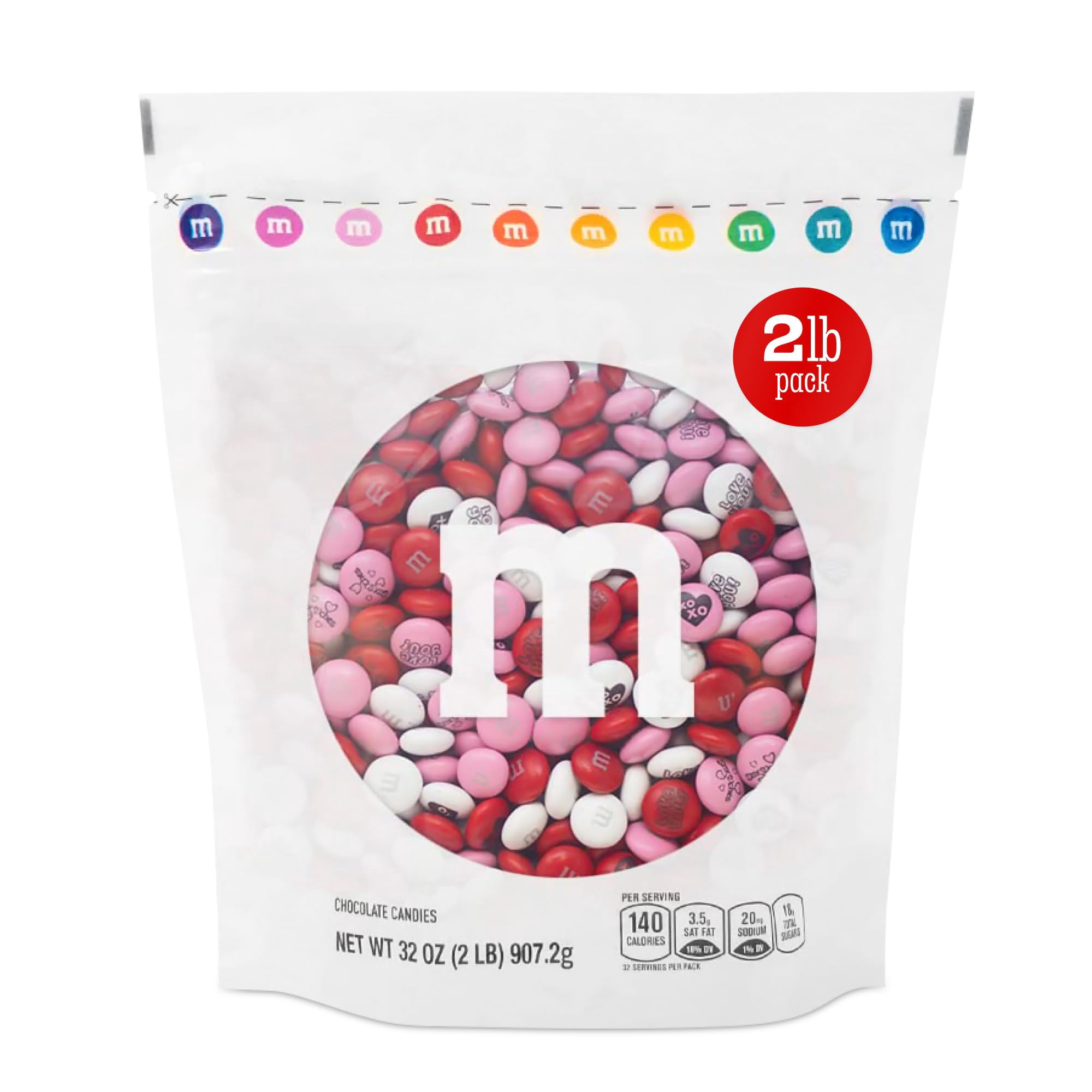 M&m’s World - Bolsa De Regalo De Chocolate M&m's Para El Día De San Valentín, 907 G, Rojo, Rosa Y Blanco
