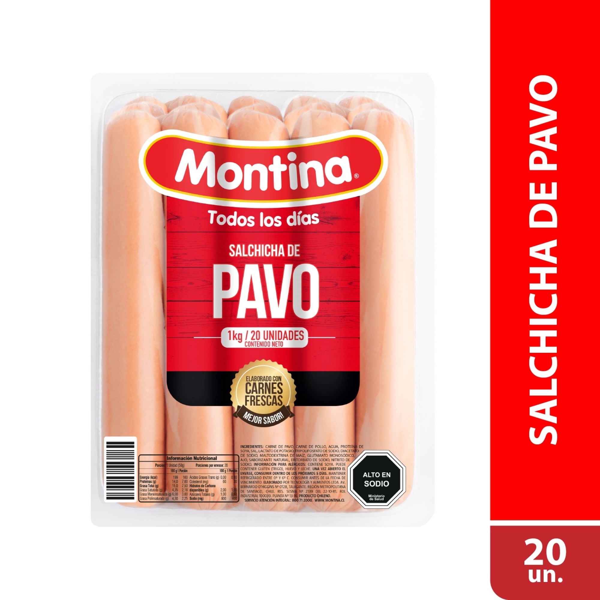 Salchichas De Pavo 20 Un Display 1 Kg Montina