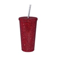 Magideal - Taza Aislada Portátil Brillante, Vasos De 17.6 Oz A Prueba De Fugas Con Tapa Kit De Cepillo De Limpieza Para Bebidas Frías , Nuevo Rojo 500Ml