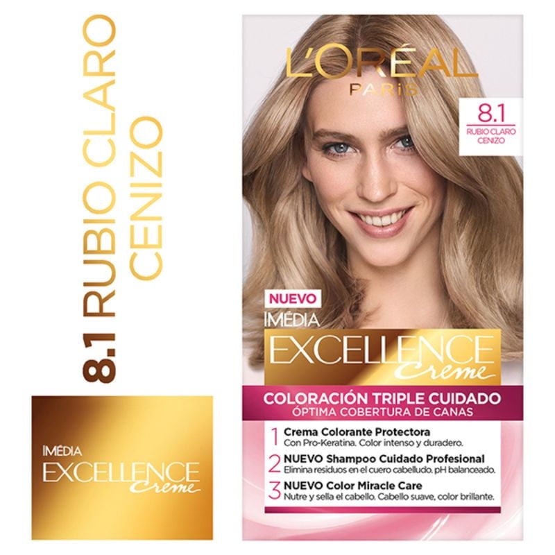 Coloración Excellence Creme 8.1 / Rubio Claro Ceniza