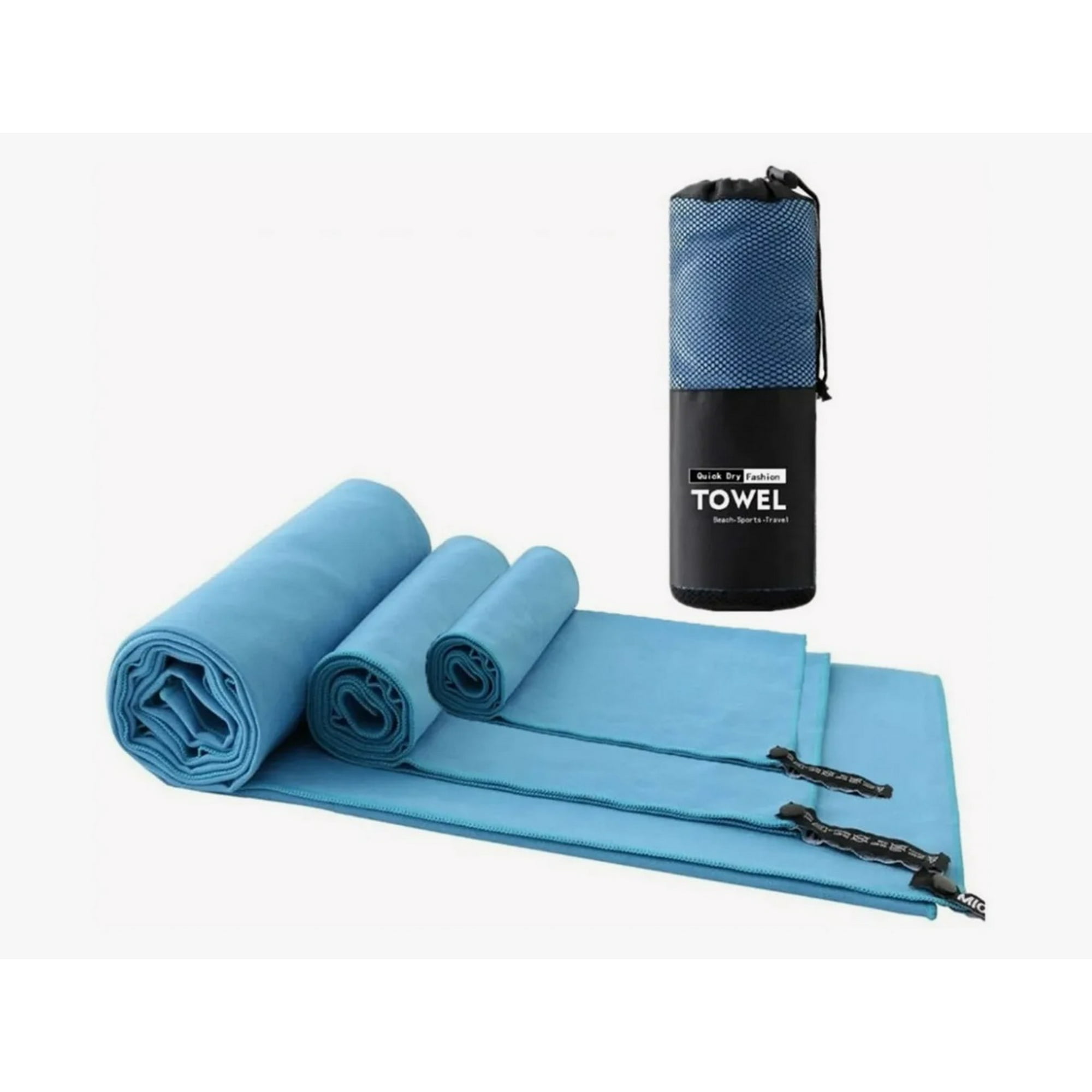 Atlas - Pack X3 Toallas Microfibra Celeste