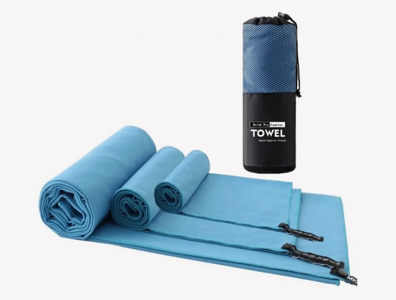 Atlas - Pack X3 Toallas Microfibra Celeste