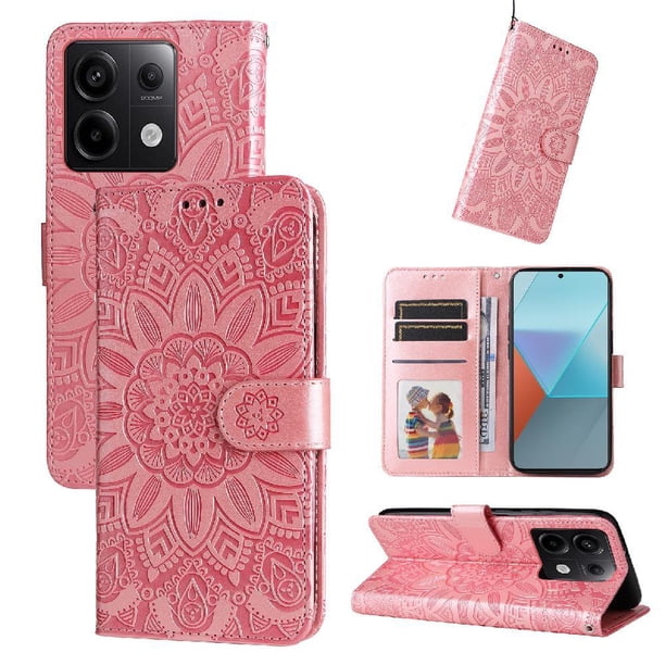 Funda tipo cartera FOXDOCK para Xiaomi Redmi Note 13 Pro 5G , diseño girasol en relieve, cuero PU, cierre magnético, soporte y tarjetero