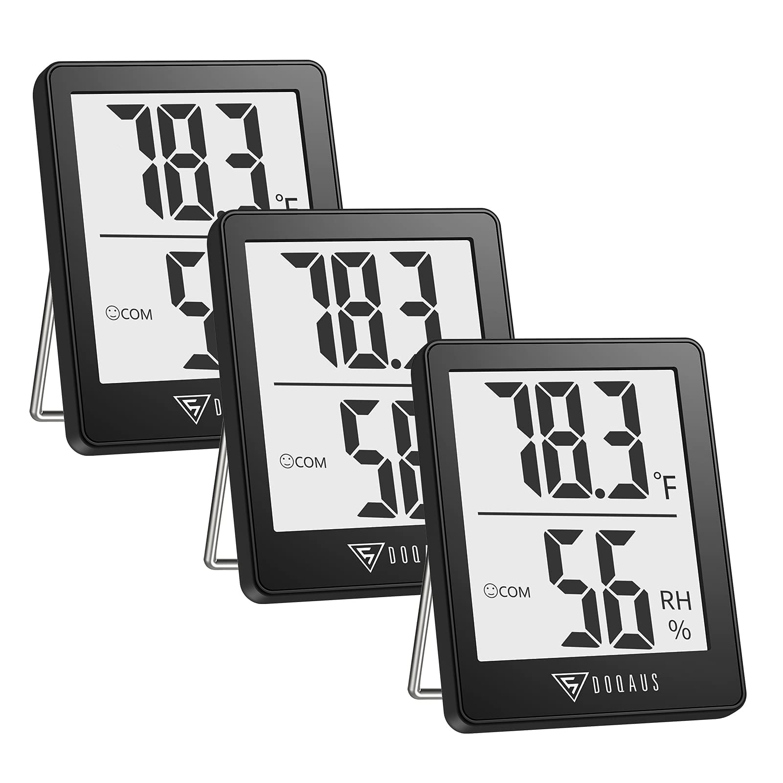 Higrómetro Digital Para Interiores Doqaus, Paquete De 3, Negro