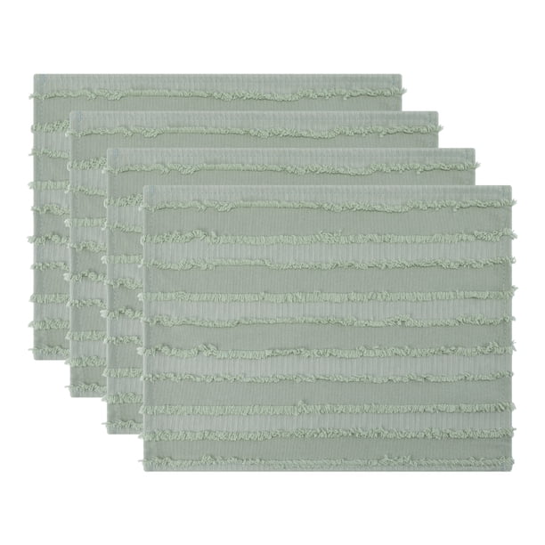 REGALWOVEN Juego de Manteles Rústicos de 4 Manteles Rectangulares de Mezcla de Algodón para Decoración de Mesa de Comedor Lavables Mantel de Mesa de Cocina Limpiar con Paño Verde 15.7x11.8 pulgadas