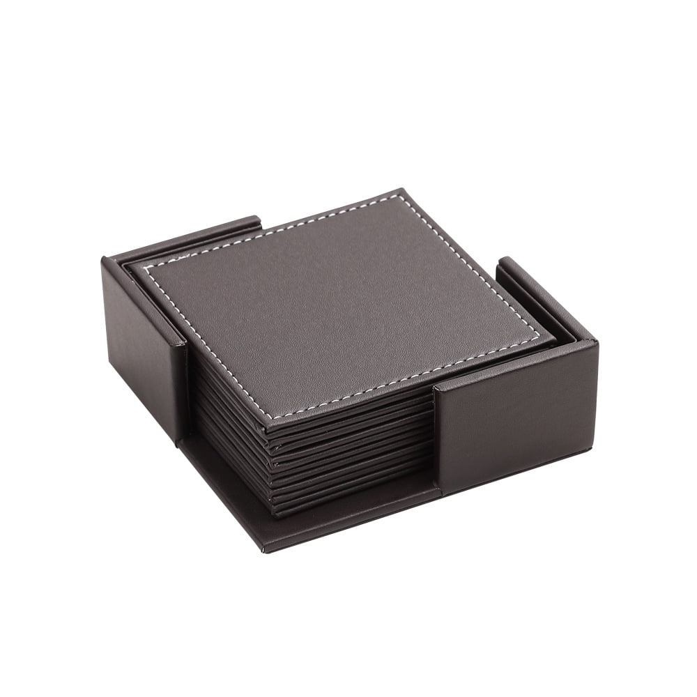Xmhytop Juego De 6 Posavasos Rectángulo De Piel Suave Con Costura Decorativa, Ideal Para Tazas, Mesas De Madera Y Decoración Hogar, 4 Pulgadas, Marrón