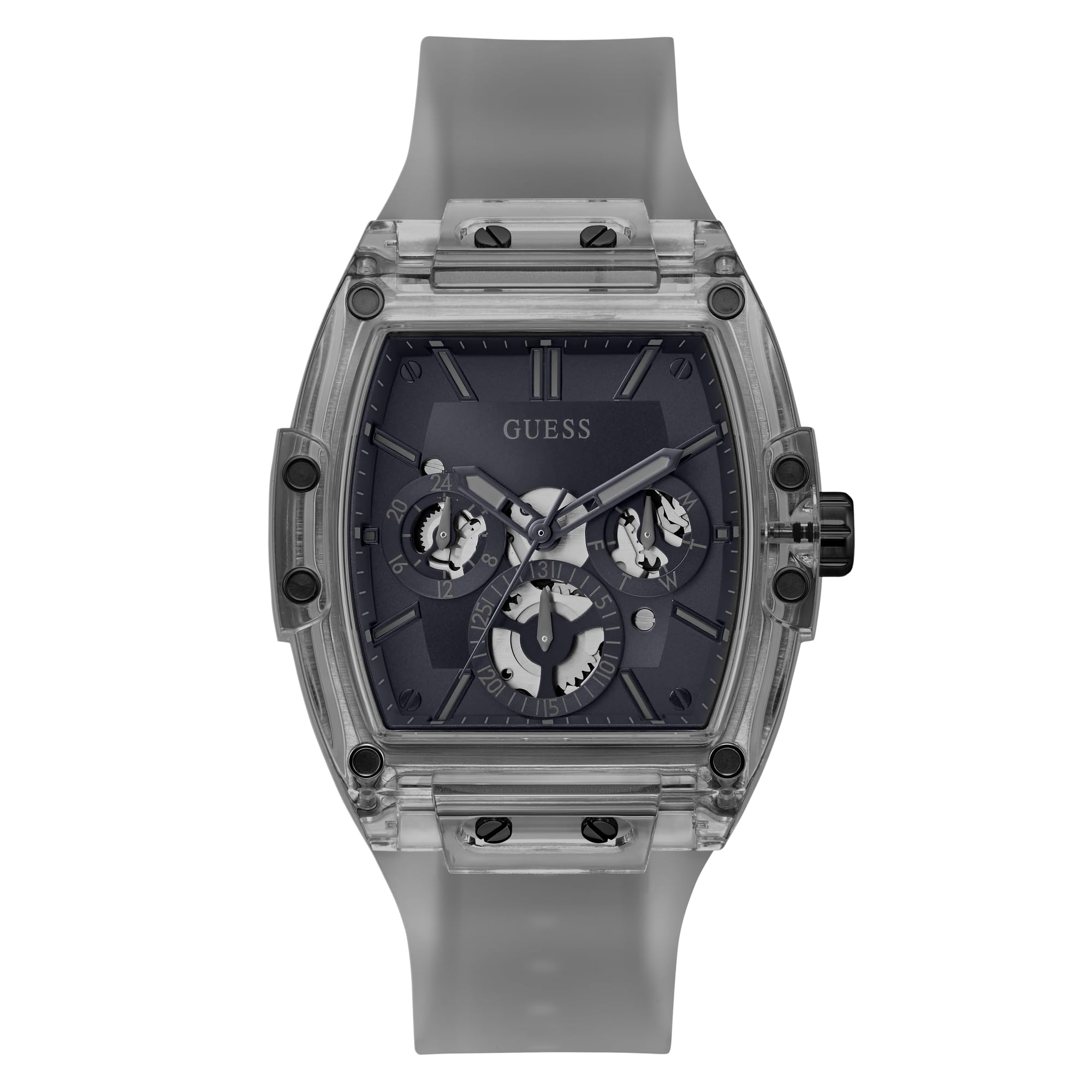 Funda De Silicona Watch Guess Para Hombre Con Correa Gris De 43 Mm Y Esfera Azul Marino