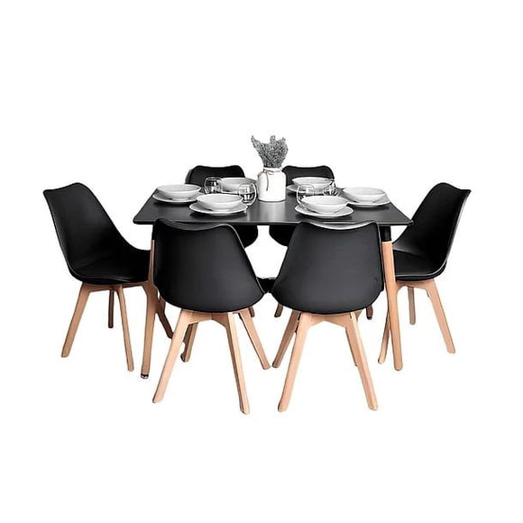 Comedor Mesa Rectangular Tulip 120x80 Negra + 6 Sillas Tulip Negra