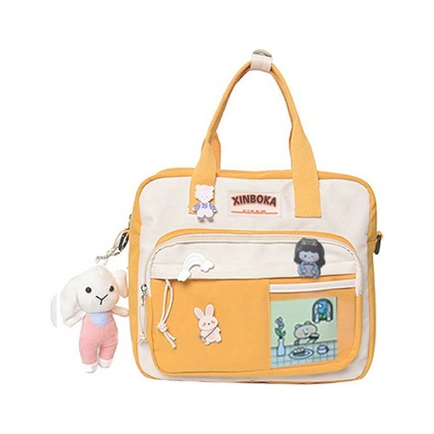 Kawaii Zipper Crossbody Bag, Cute Multifunctional Handbag With Cartoon Charm, School Bag Student Messenger Bag