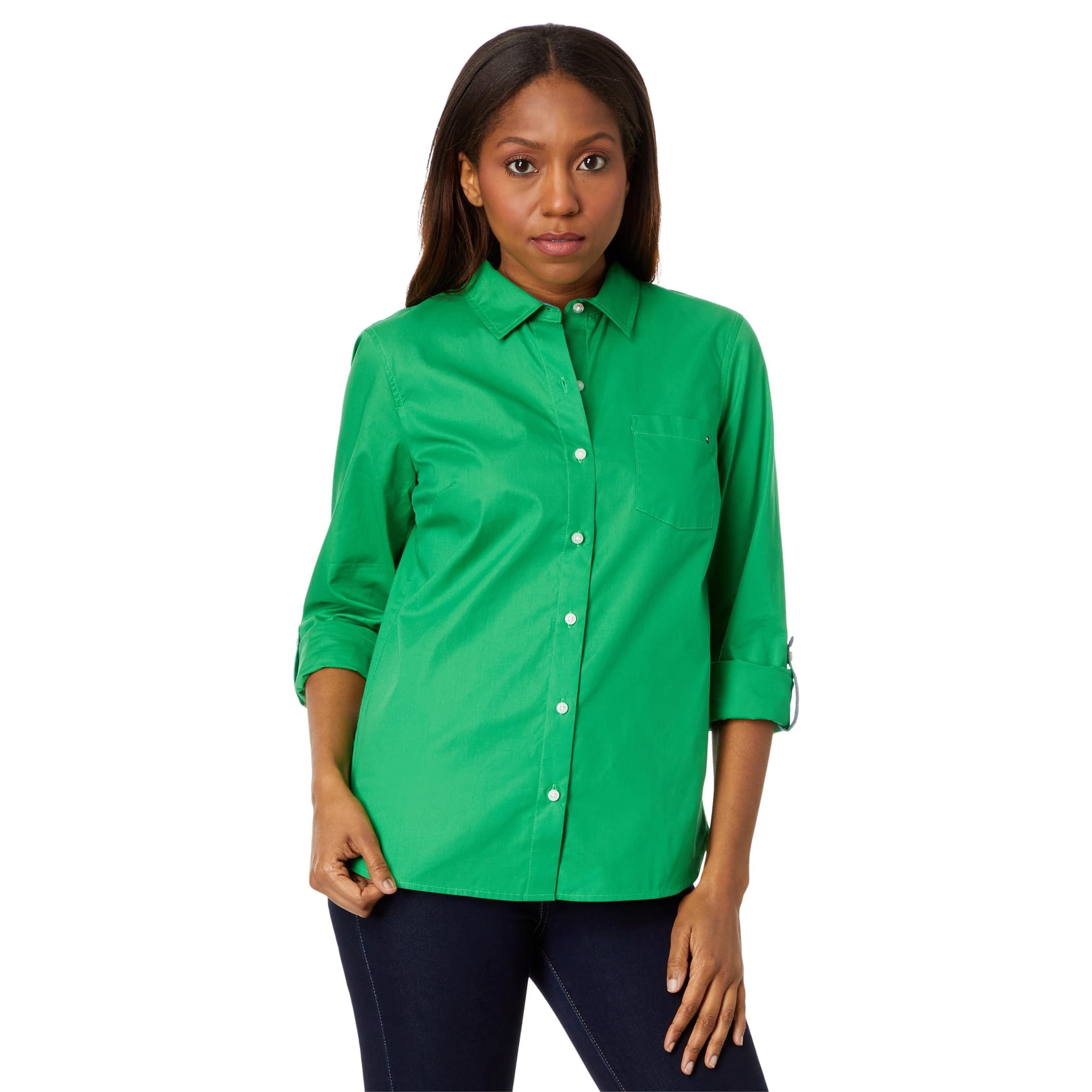 Camisa Tommy Hilfiger Para Mujer, Lisa, Con Lengüeta Enrollada, Con Forma De Helecho, Talla S