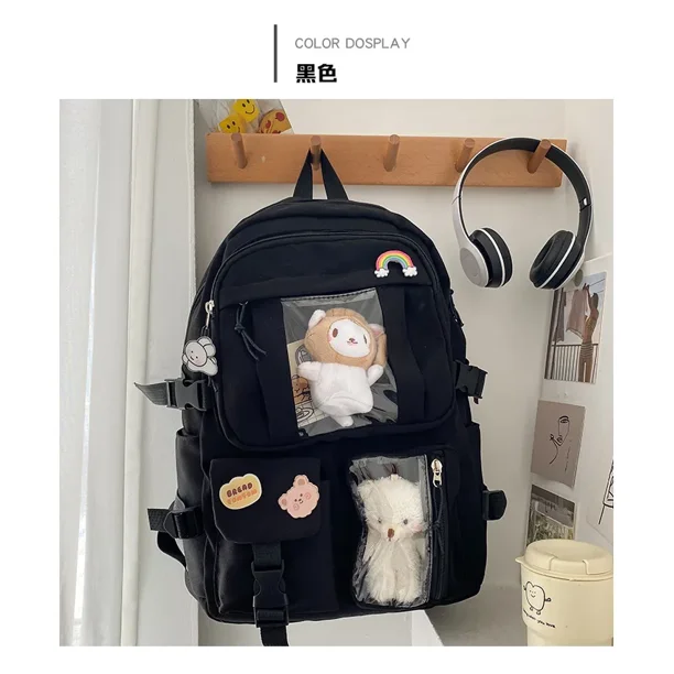 Large-capacity Cute Women Multi-Pocket Nylon Backpack Ins Junior High School Student School Bag Female Girl Backpack Laptop Book