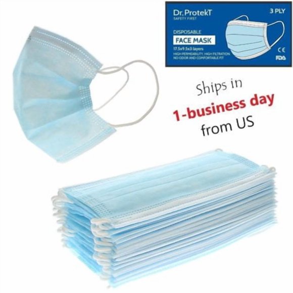 Máscaras faciales Dr.Protekt desechables de 3 capas (paquete de 200)
