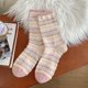 thumbnail image 1 of Xiao Hua 3 pares de calcetines casuales de punto con cuello redondo y rayas rosas de contraste, de algodón elástico que absorbe la humedad, adecuados para el gimnasio y para uso diario, talla única., 1 of 3