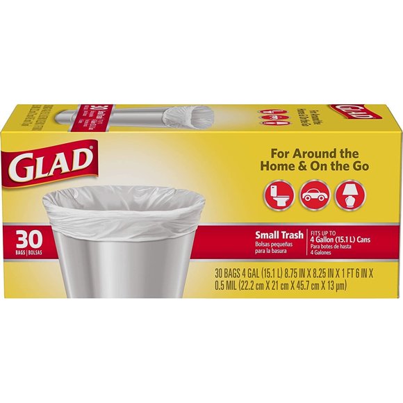 Glad Garbage Small, White, 4 Gallons, Pack de 2 de 30 unidades