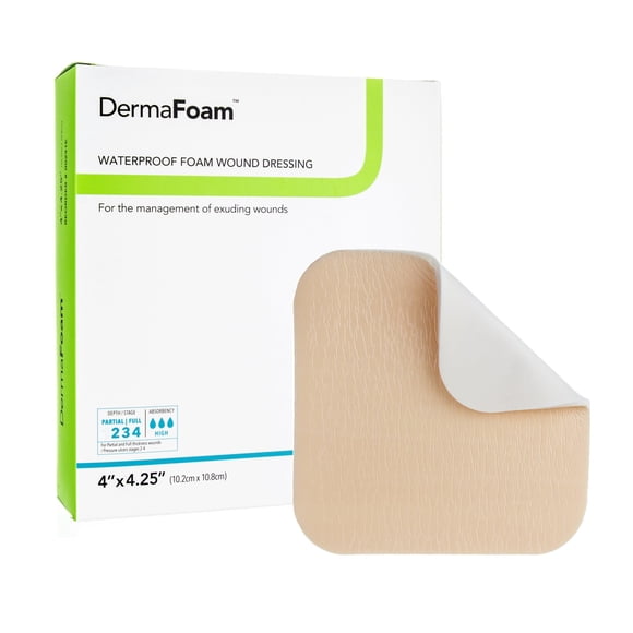 Apósito para heridas DermaRite Derma Foam, paquete de 10 x 11 cm