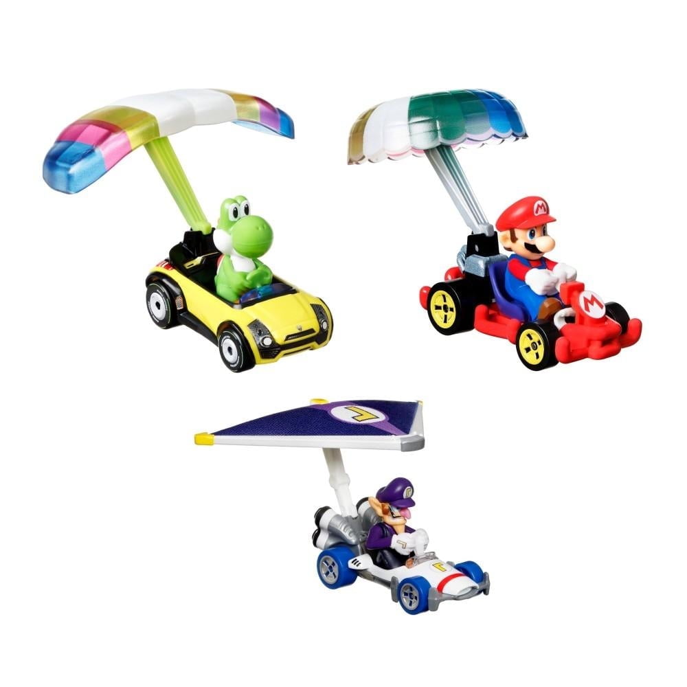 Vehículo De Juguete Hot Wheels Mario Kart Paquete De 3 Gliders : Yoshi, Waluigi Y Mario