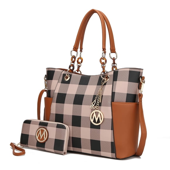 Bolso de mano MKF Collection Mariely de piel vegana, color marrón coñac
