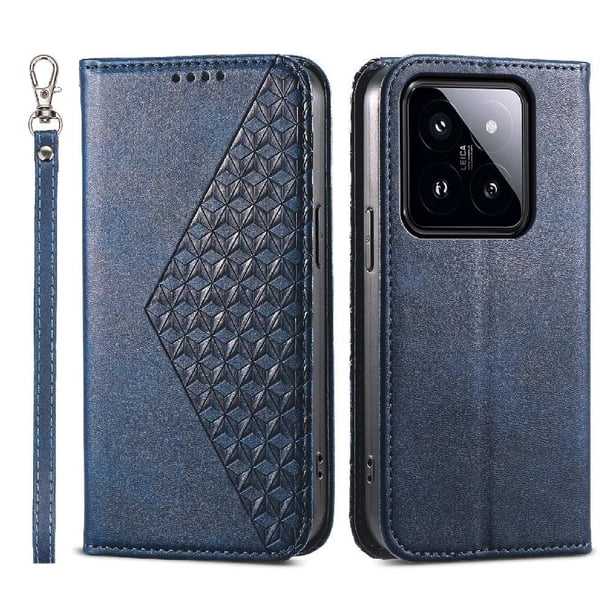 Funda Flip FOXDOCK para Xiaomi 14 Pro , Estilo Billetera con Diseño Rombo, Correa de Mano y Soporte, Uso Diario