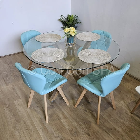 Comedor Mesa Warwick 100cms  + 4 Sillas Mariposa Wood Menta