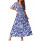 thumbnail image 1 of INSPIRE CHIC Vestido Maxi de Rayón Floral para Mujer con Cuello en V, Mangas Volantes, Volantes en Capas y Bolsillos Azul Marino Talla L, 1 of 5