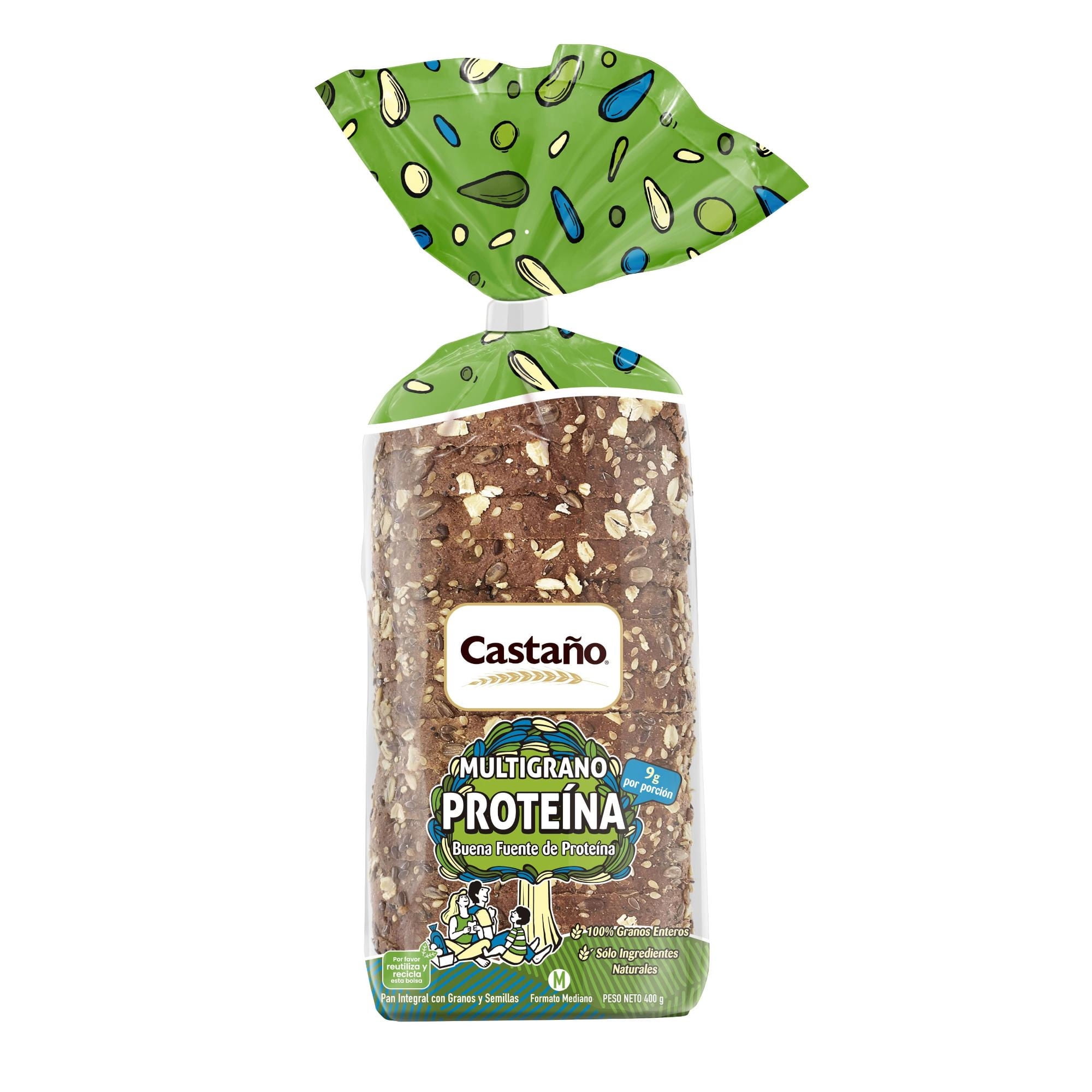 Pan De Molde Multigrano Preteína 400 g Castaño