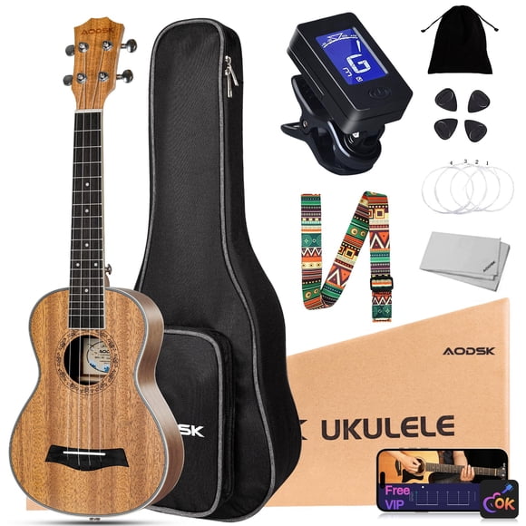 Kit de ukelele AODSK Soprano para principiantes con correa para funda y afinador
