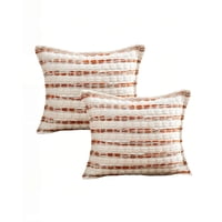 Genérico - Set De 2 Fundas De Cojin 45Cmx45Cm A Rayas Beige Con Burdeo