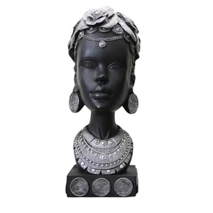 Magideal - Estatua De Cabeza De Mujer Africana Novedosa, Adorno Elegante De Resina, Escultura De Arte De Busto Femenino Coleccionable Para Escritorio, Dormitorio Plata