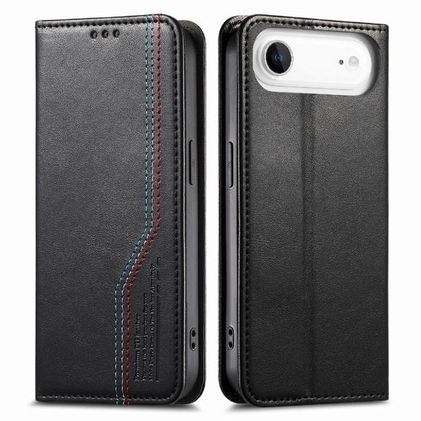 Funda tipo cartera para iPhone 17 Air de piel con cierre magnético, ranuras para tarjetas y correa para la muñeca Negro