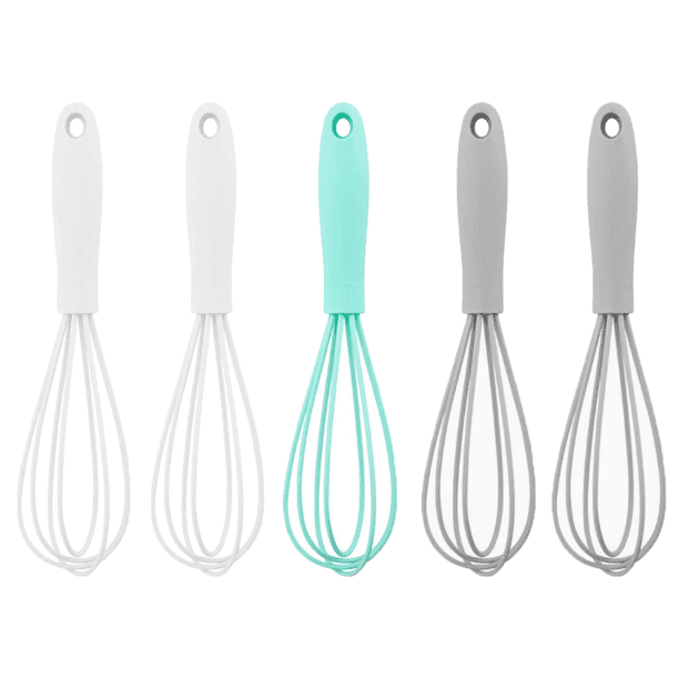 Paquete de 5 mini batidores de silicona de colores para cocina, para mezclar masa, leche, huevos y revolver.