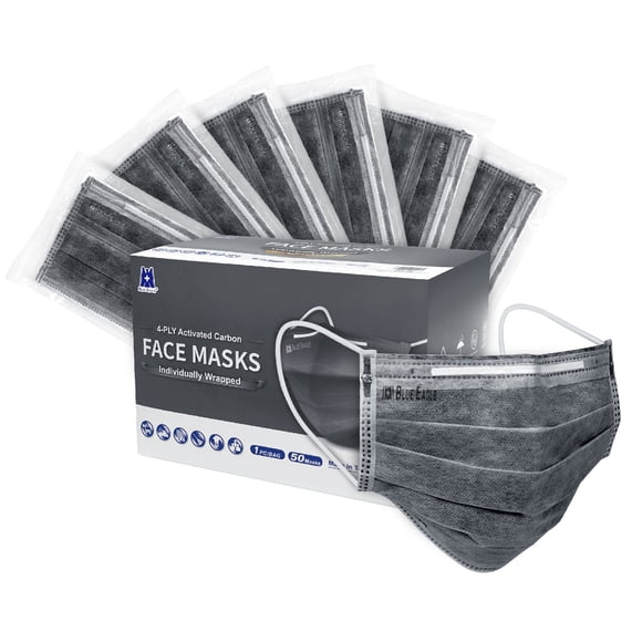 Mascarillas desechables BlueEagle de 4 capas para adultos, 50 unidades, negras